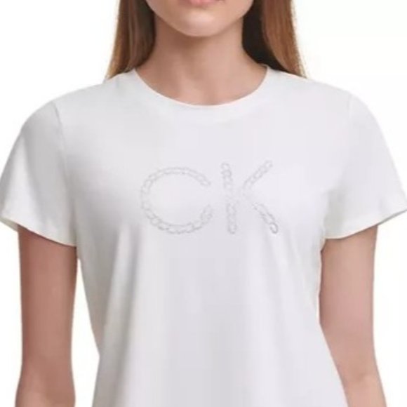 CALVIN KLEIN Short Sleeve Chain Logo Graphic T-Shirt White Medium NWT - Picture 2 of 2